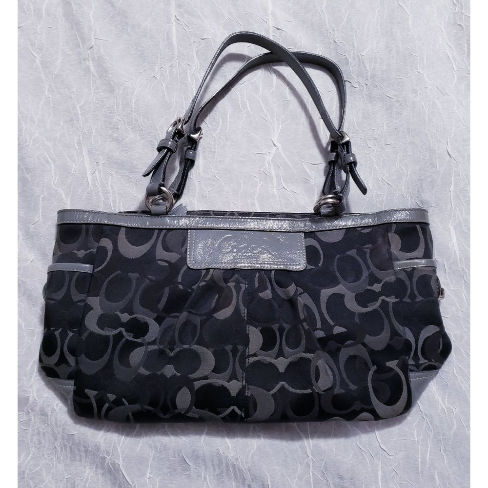Coach black with grey logo canvas shoulder purse